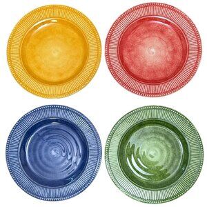 Melamine Plastic Dinner Plates Set of 4 French Country Blue Green Yellow Red 11"